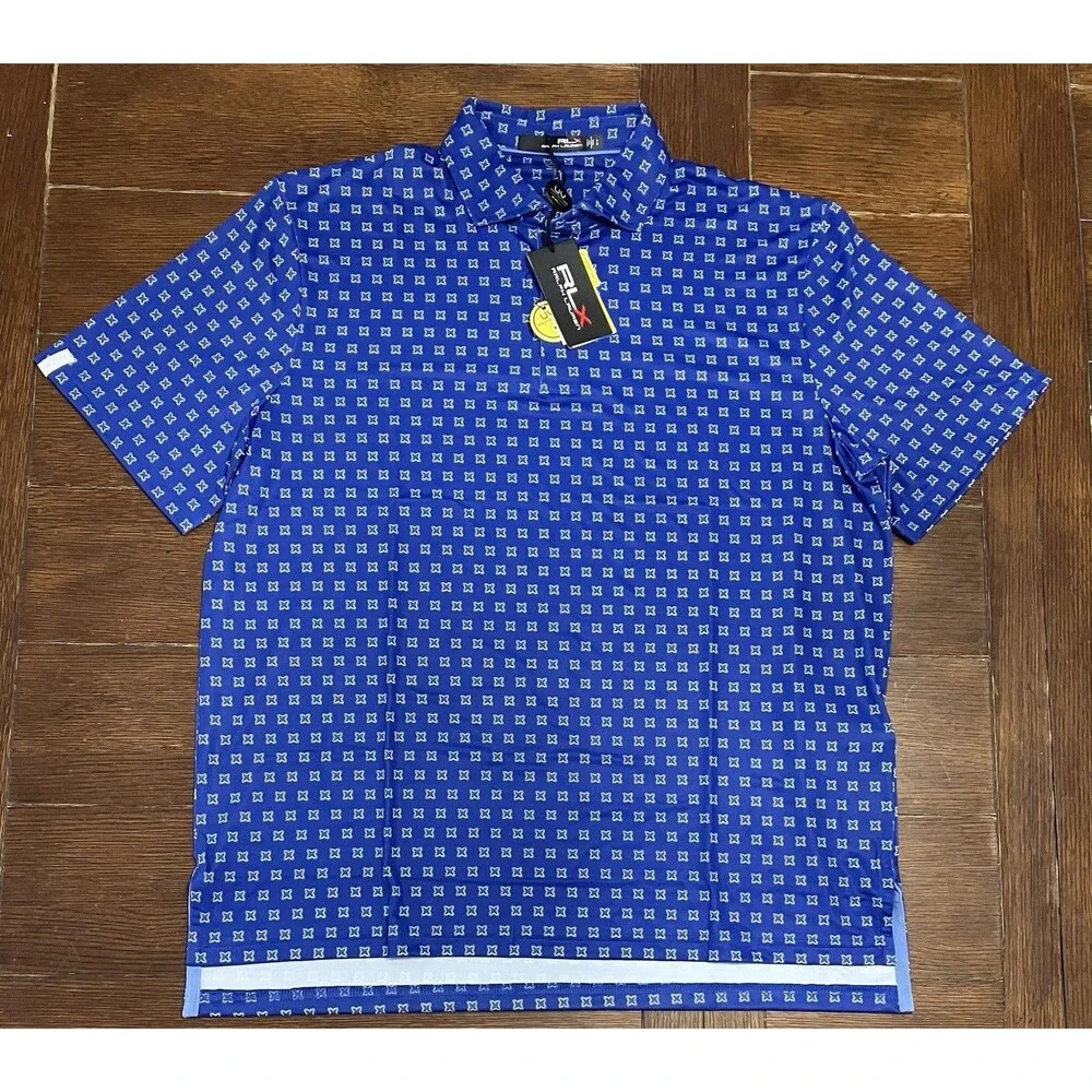 NWT Men Large RLX Ralph Lauren Performance Golf Polo Shirt Blue Multi NWT